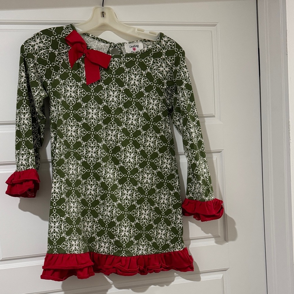 Green and Red Kids Dress with Bow